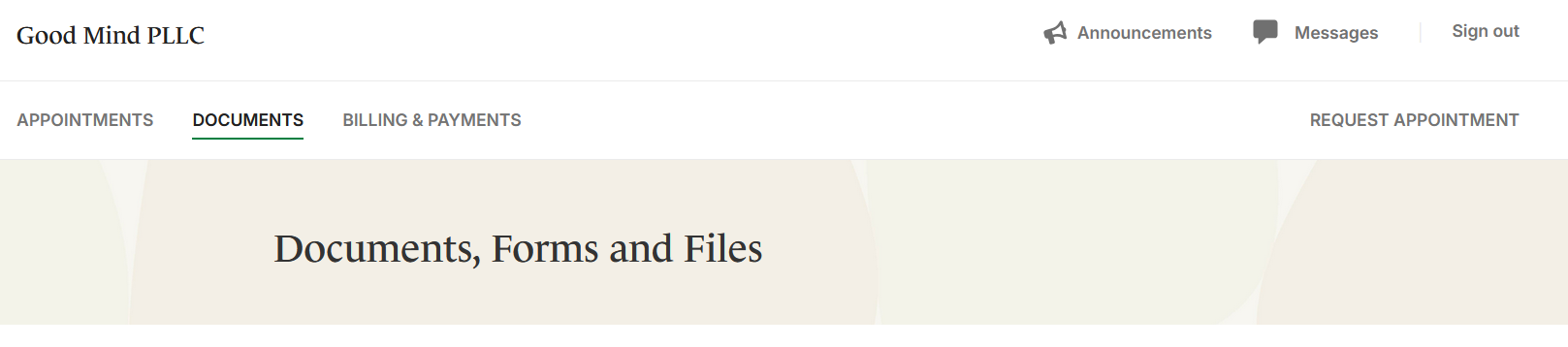 Patient portal showing the Documents tab selected